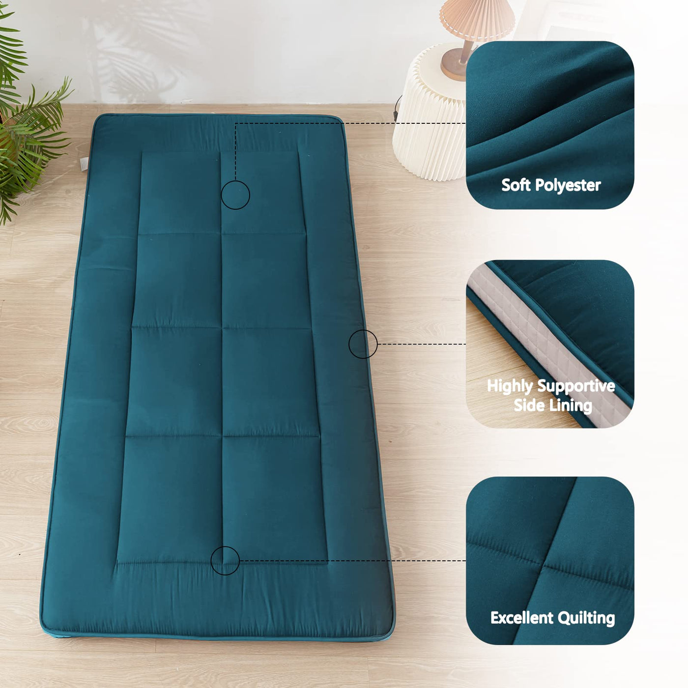 MAXYOYO Futon Mattress, Padded Japanese Floor Mattress Quilted Bed Mattress Topper, Bluestone