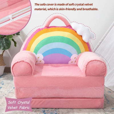 MAXYOYO Cartoon Foldable Kids Sofa, Plush Rainbow Shape Children Armchair