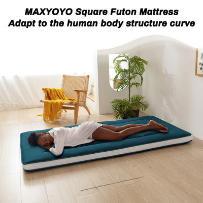 MAXYOYO Futon Mattress, Padded Japanese Floor Mattress Quilted Bed Mattress Topper, Bluestone