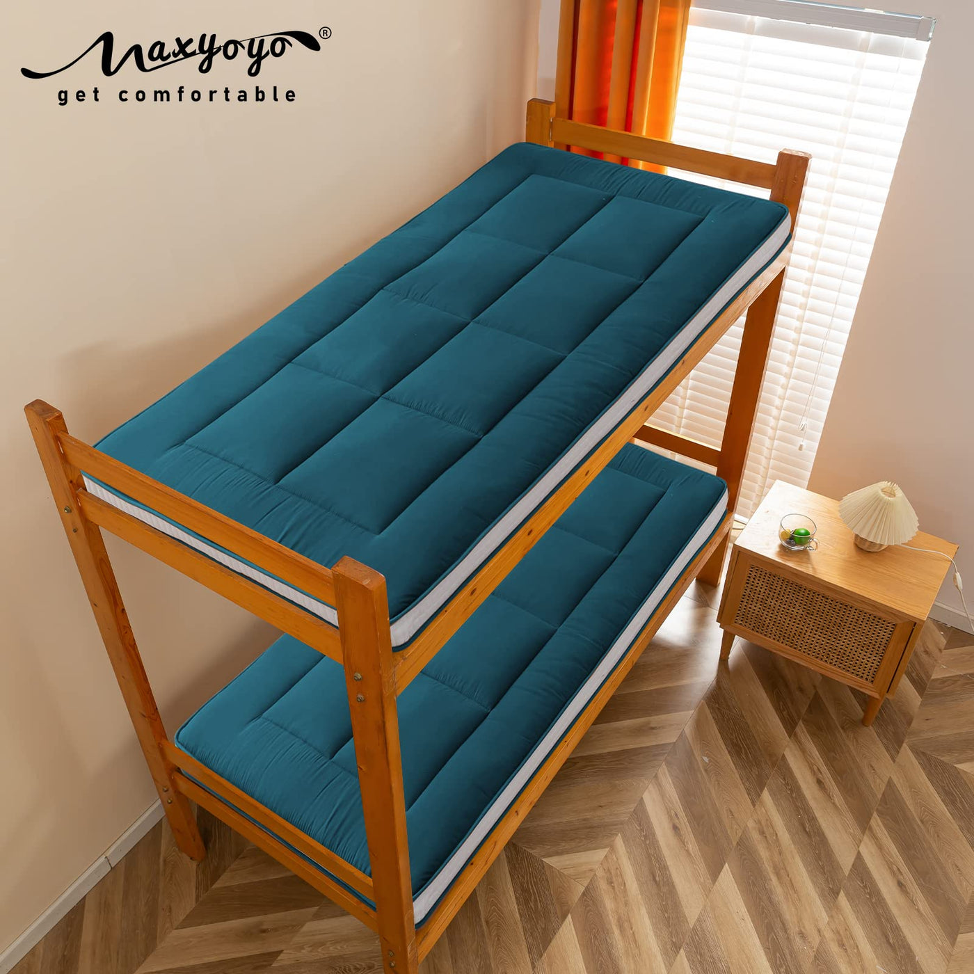 MAXYOYO Futon Mattress, Padded Japanese Floor Mattress Quilted Bed Mattress Topper, Bluestone