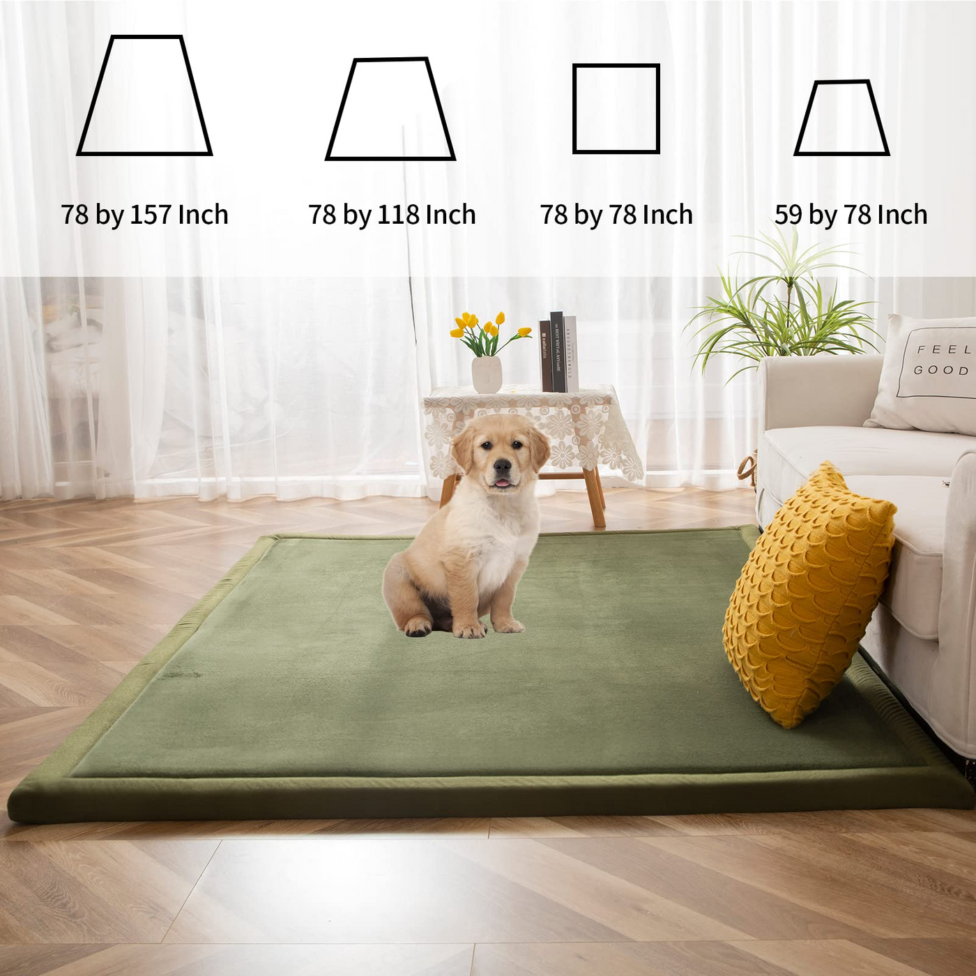 MAXYOYO Baby Play Mat, Coral Velvet Area Rug Thick Japanese Tatami Mat with Non-Slip Backing, Olive Green