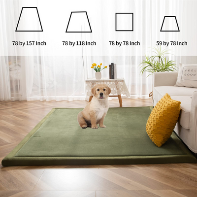 MAXYOYO Baby Play Mat, Coral Velvet Area Rug Thick Japanese Tatami Mat with Non-Slip Backing, Olive Green